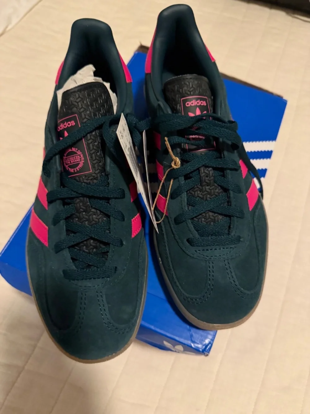 Adidas Gazelle Indoor Sneaker in Aurora Ivy / Shock Pink / Gum Size 7.5